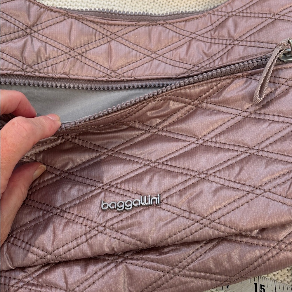 Baggallini Light pink mauve modern quilted nylon crossbody convertible RFID Bag - Picture 12 of 15